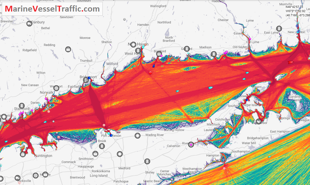 Live Marine Traffic, Density Map and Current Position of ships in LONG ISLAND SOUND